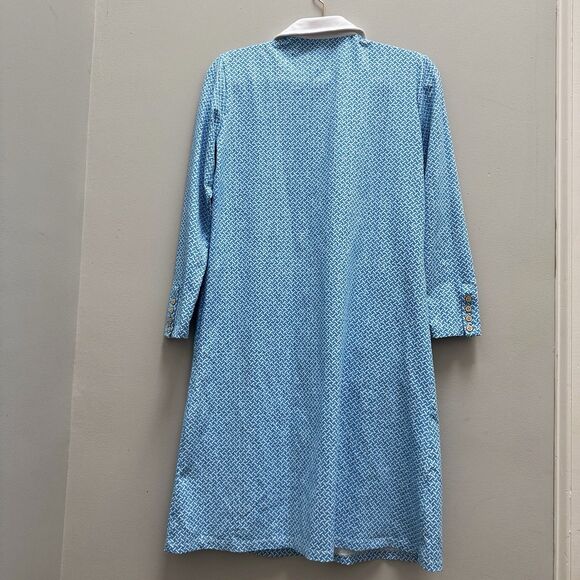 J.McLaughlin Callie Dress M Blue Geometric Shirt Preppy Coastal Resort Nautical - Picture 2 of 16